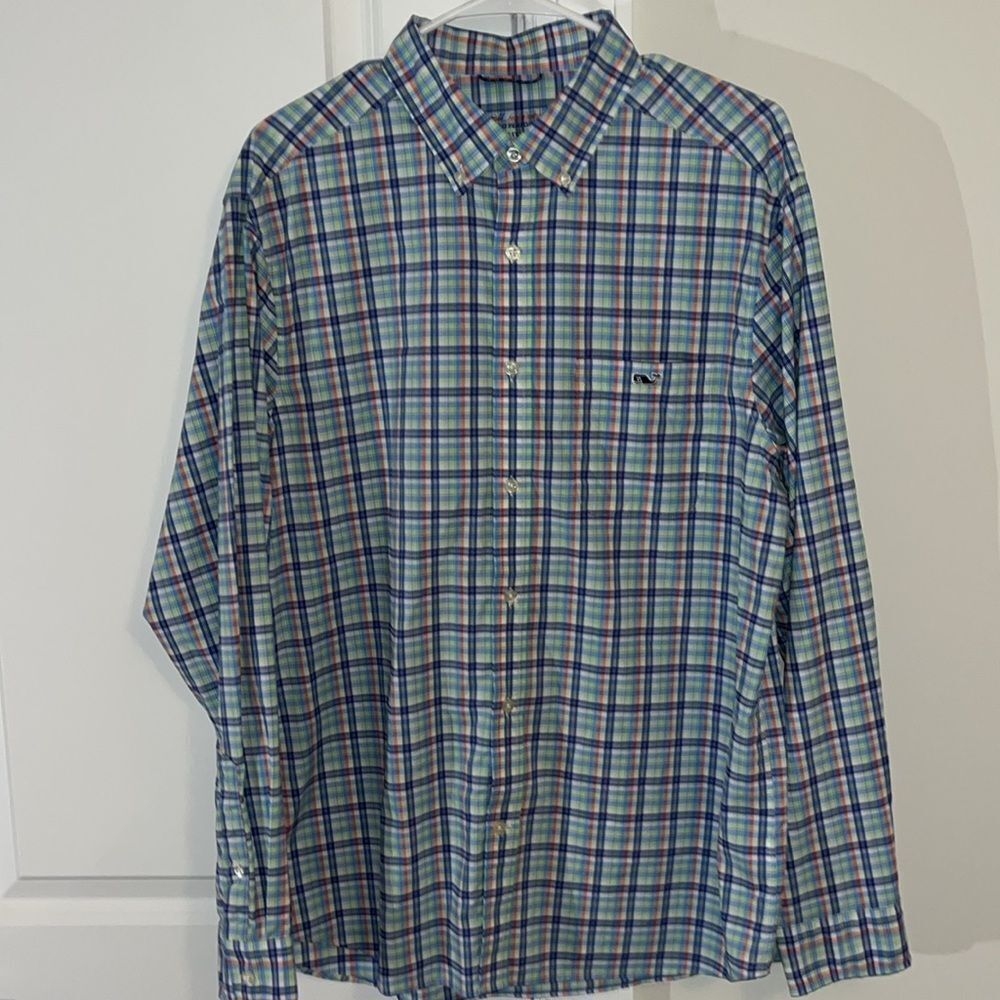 Vineyard Vines Plaid Tartan ON The Go OTG Travel No Dry Performance Whale Shirt